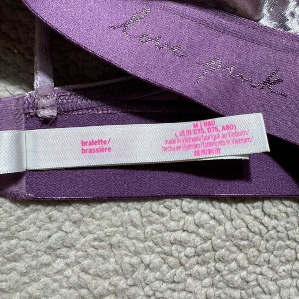 Pink Victoria Secret Bra Womens Medium Bralette Strappy Lilac Crushed Velvet - Picture 5 of 12